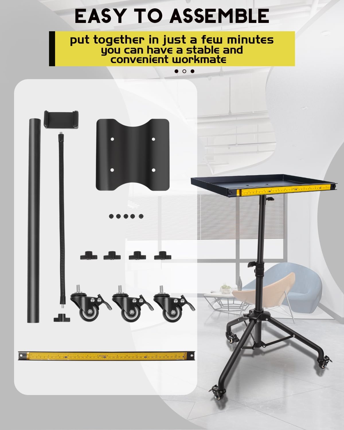 Compact Rolling Tool Table with Magnetic Holder & Phone Stand – Space-Saving Garage Workstation on Wheels