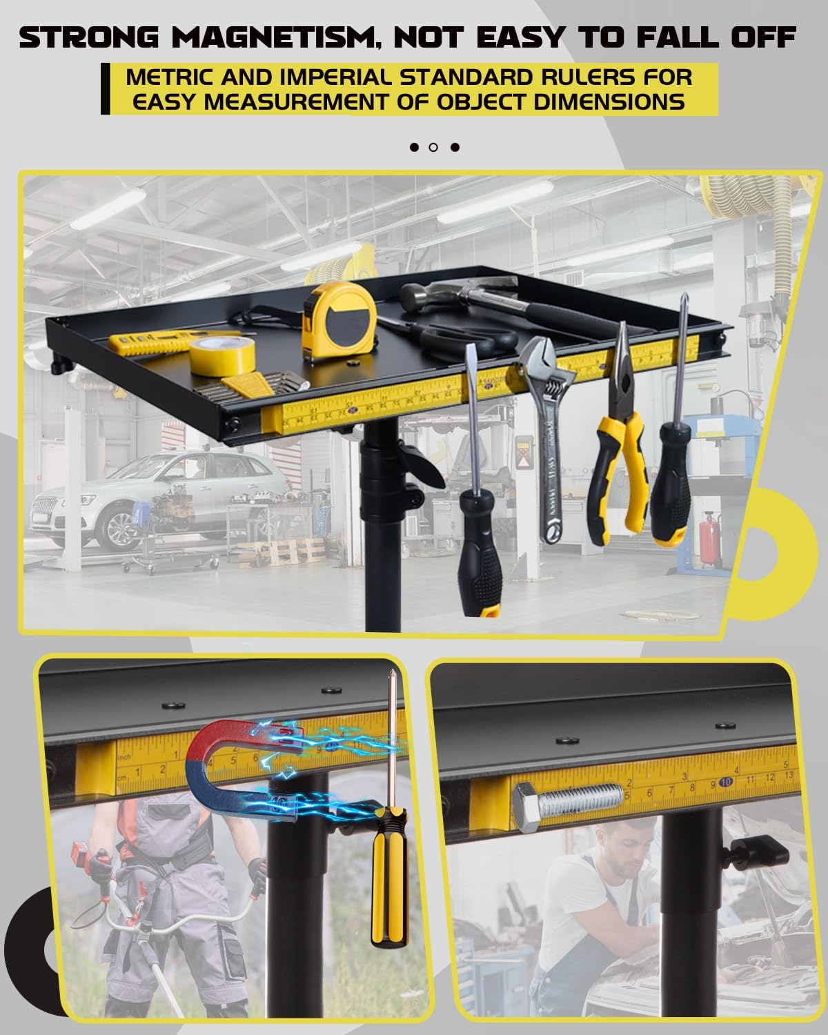 Compact Rolling Tool Table with Magnetic Holder & Phone Stand – Space-Saving Garage Workstation on Wheels