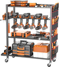 Extra-Large Rolling Power Tool Organizer – Heavy Duty Steel Drill Storage Cart (Holds 12 Drills) with Lockable Wheels & Multi-Tier Storage
