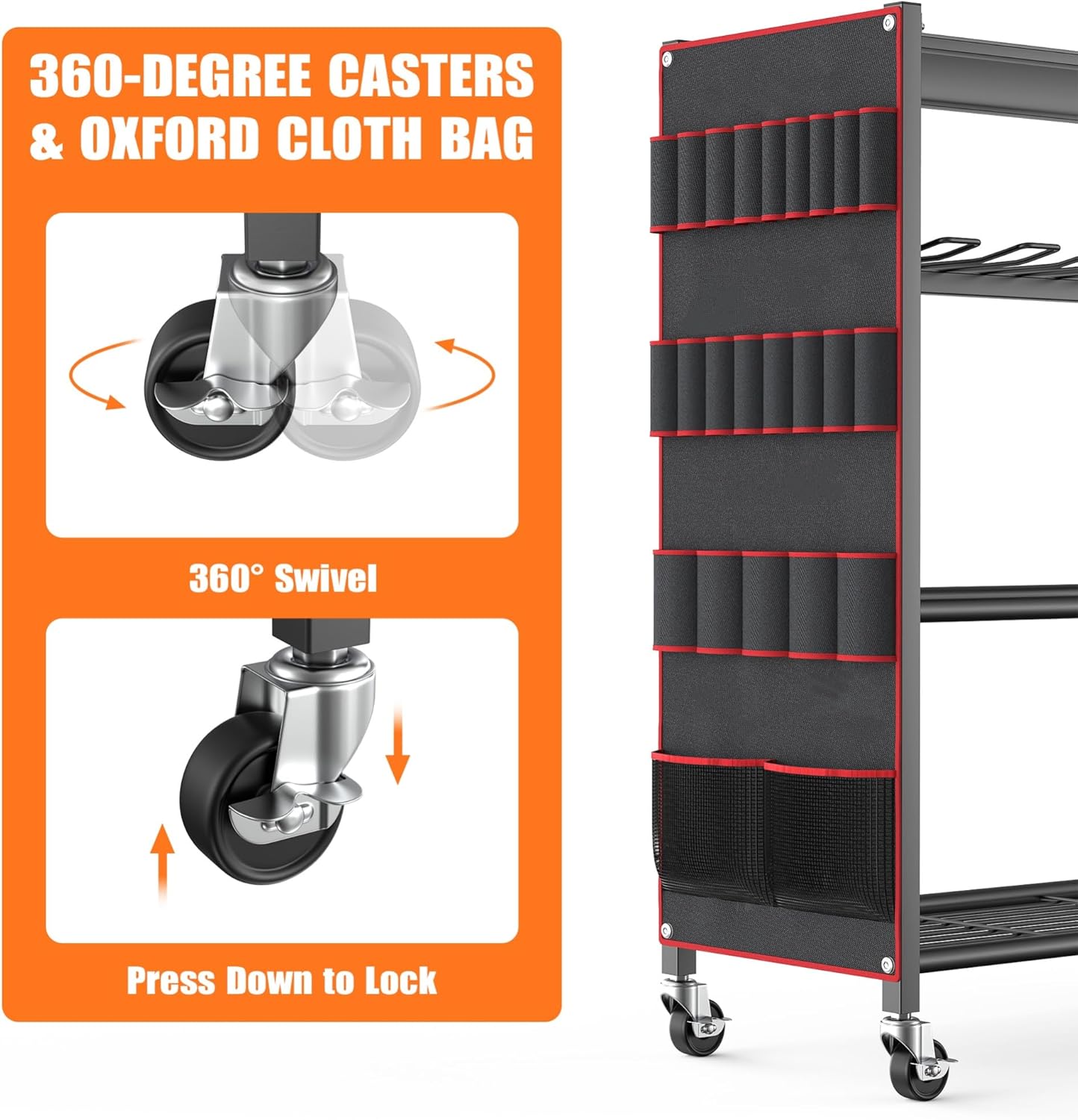 Extra-Large Rolling Power Tool Organizer – Heavy Duty Steel Drill Storage Cart (Holds 12 Drills) with Lockable Wheels & Multi-Tier Storage